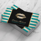 Gold Lipstick - Modern Blauwgroen en gouden strepe Visitekaartje