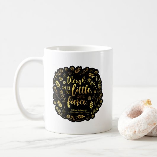 Gold Little but Fierce William Shakespeare Floral Koffiemok (Met donut)