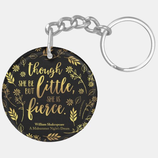 Gold Little but Fierce William Shakespeare Floral Sleutelhanger (Achterkant Rechts)