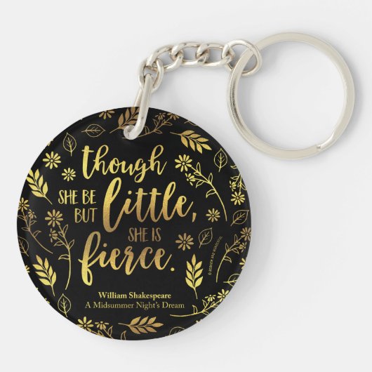 Gold Little but Fierce William Shakespeare Floral Sleutelhanger (Achterkant)