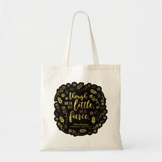 Gold Little but Fierce William Shakespeare Floral Tote Bag (Voorkant)