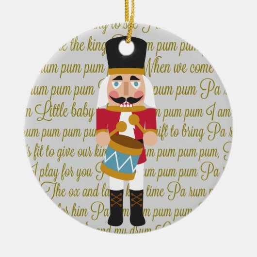 Gold Little Drummer Boy Nutkraker met kerstmis Keramisch Ornament (Voorkant)