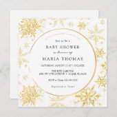Gold Little Snowflake Baby shower Invitation Kaart (Voorkant / Achterkant)