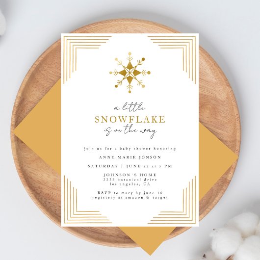 Gold Little Snowflake Minimal Elegant Baby Shower Kaart