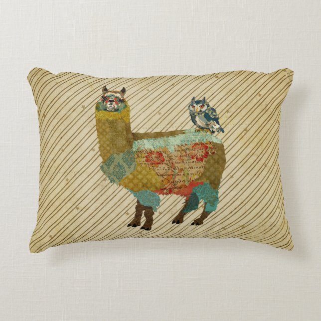 Gold Llama en Blue Owl Pillow Accent Kussen (Voorkant)