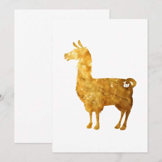 Gold Llama Invitation Kaart (Voorkant / Achterkant)