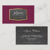 GOLD LOGO art deco elegant sunburst grijs bordeaux Visitekaartje (Voorkant / Achterkant)
