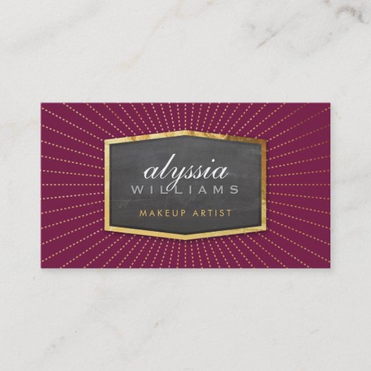 GOLD LOGO art deco elegant sunburst grijs bordeaux Visitekaartje (Voorkant)
