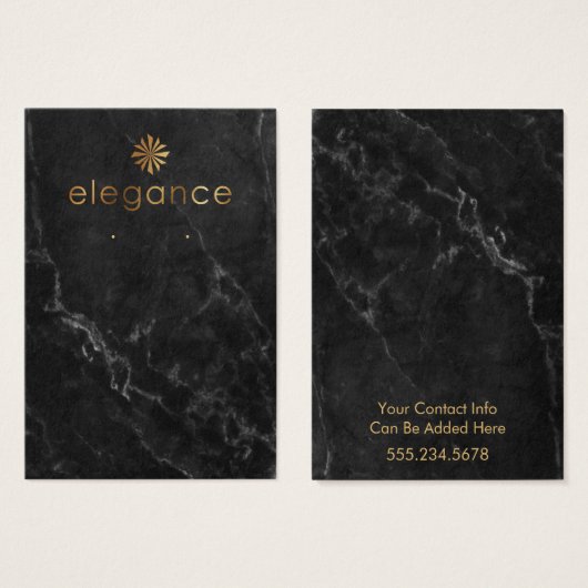 Gold Logo Black Marble Earring Holder Display Kaar Visitekaartje (Voorkant /achterkant)