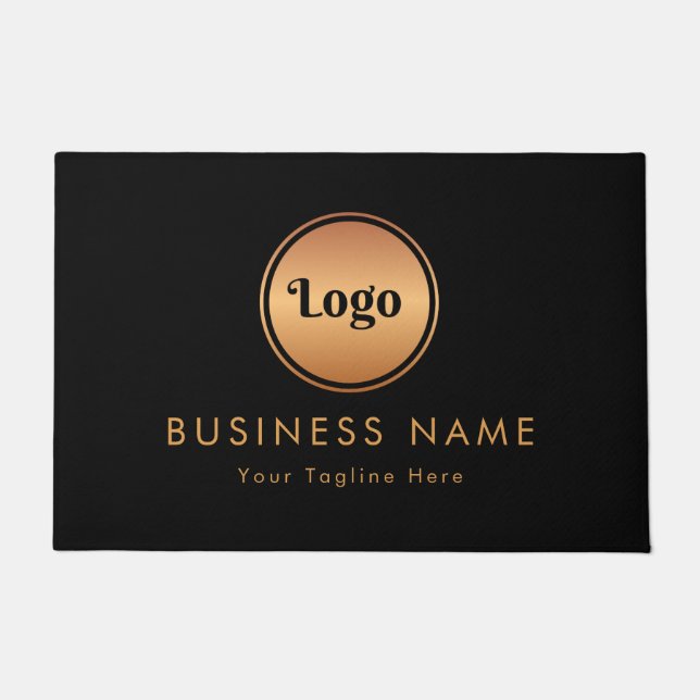Gold Logo & Custom Text Business Company Branded Deurmat (Voorkant)