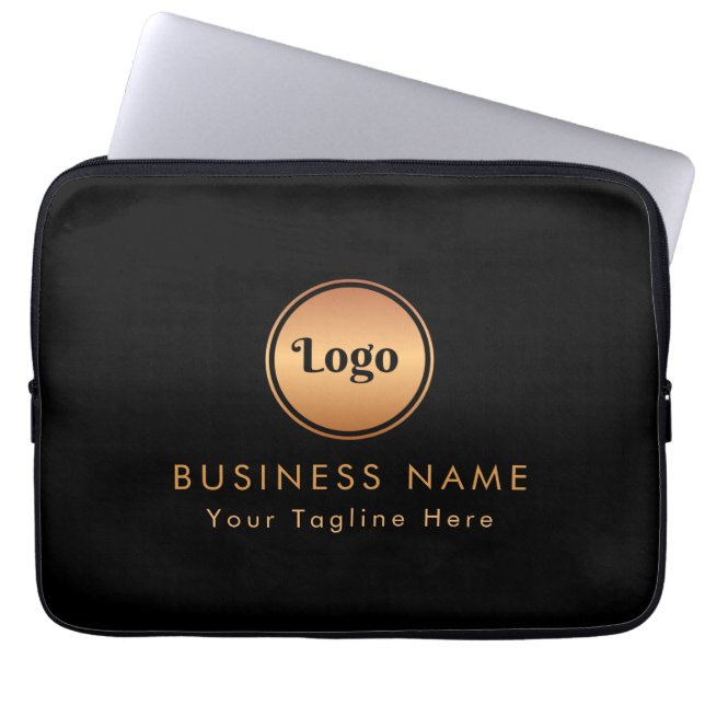 Gold Logo & Custom Text Business Company Branded Laptop Sleeve (Voorkant)