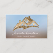 Gold Logo House Real Estate Agent Professional Visitekaartje (Voorkant)