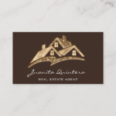 Gold Logo House Real Estate Agent Professional Visitekaartje (Voorkant)