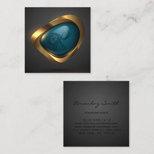 Gold Logo Modern Hairdresser Professional Vierkante Visitekaartje (Voorkant / Achterkant)