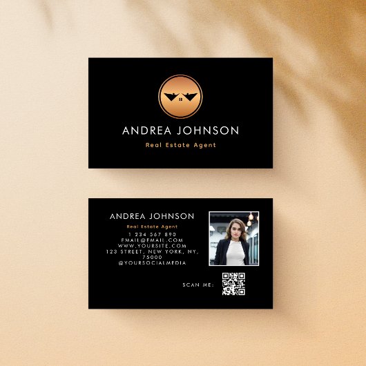 Gold Logo Real Estate Agent Foto Qr Code Social Visitekaartje