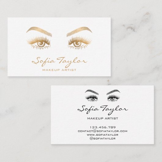 Gold Long Lashes Extension Make-up Artist Kaart Visitekaartje (Voorkant / Achterkant)