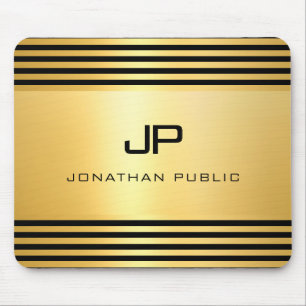 Gold look Black Modern Elegant Monogramed Muismat