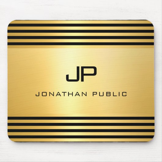 Gold look Black Modern Elegant Monogramed Muismat (Voorkant)
