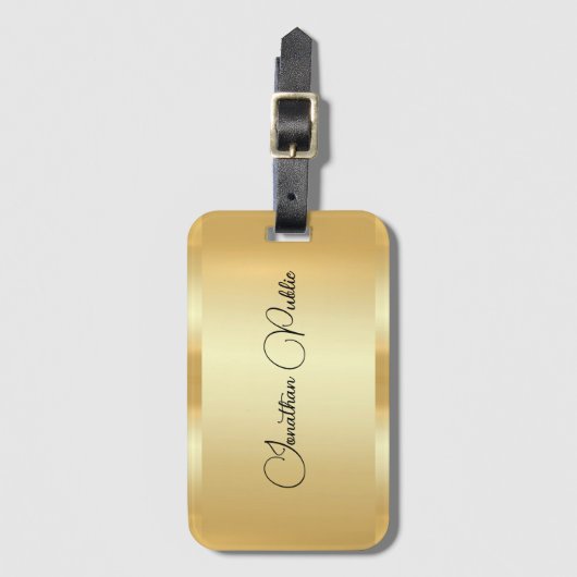 Gold Look Calligrafie Script Naam Aangepaste Sjabl Bagagelabel (Voorkant (verticaal))