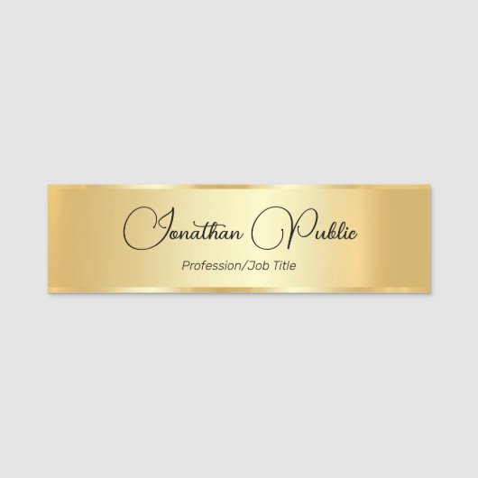 Gold Look Elegant Hand Script kalligrafie Sjabloon Naamplaatje (Voorkant)