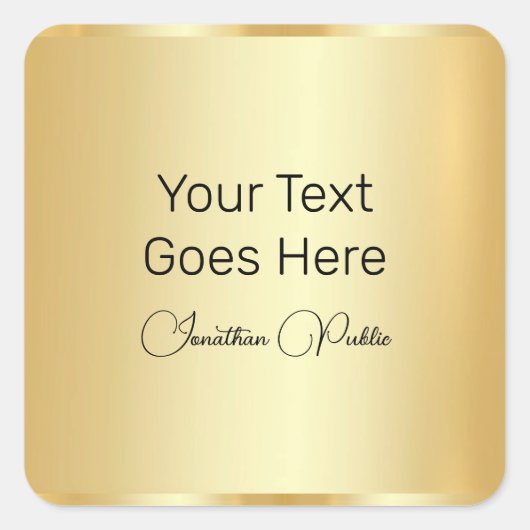 Gold Look Elegant Handgeschreven Script Sjabloon Vierkante Sticker (Voorkant)