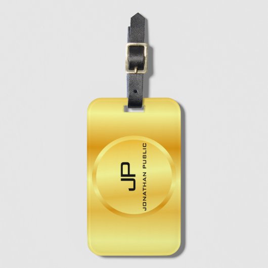 Gold look Elegant Modern Monogram Sjabloon Bagagelabel (Voorkant (verticaal))
