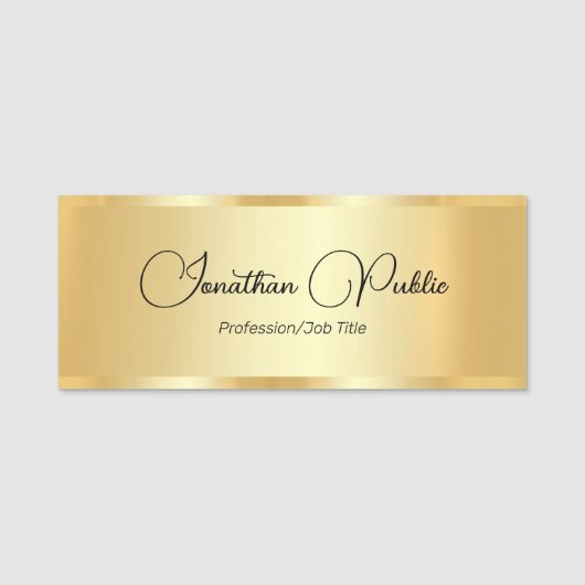 Gold Look Elegant Script Sjabloon Handgeschreven N Naamplaatje (Voorkant)