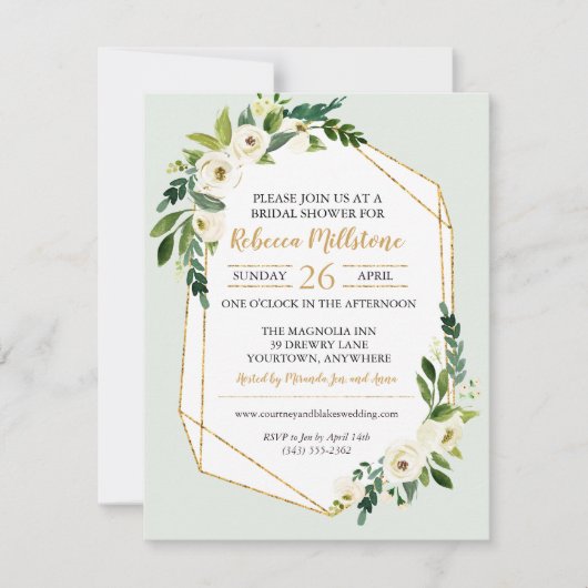 Gold Look Geometrische Lijst Bloemen Vrijgezellenf Kaart (Voorkant)