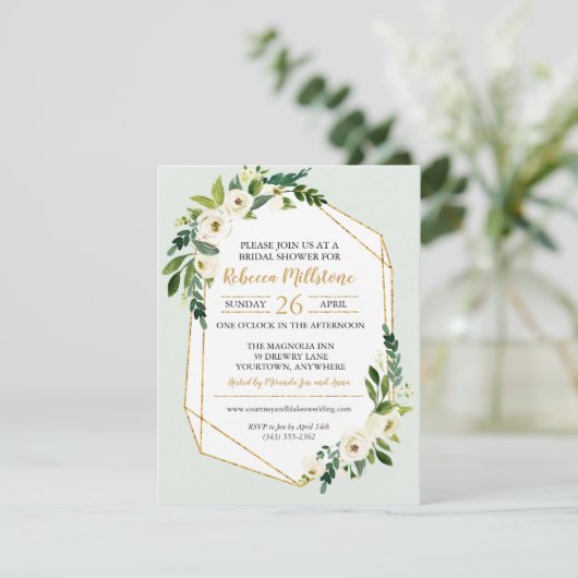 Gold Look Geometrische Lijst Bloemen Vrijgezellenf Kaart (Staand voorkant)