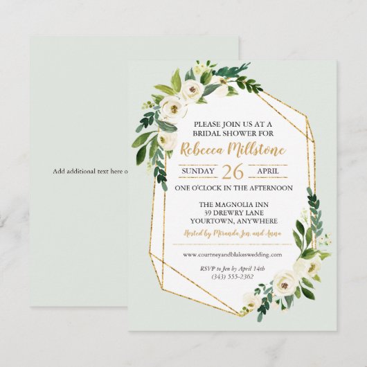 Gold Look Geometrische Lijst Bloemen Vrijgezellenf Kaart (Voorkant / Achterkant)