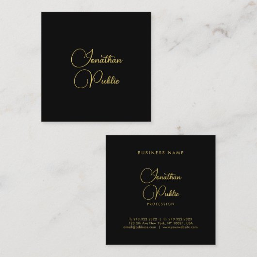 Gold look Hand Script Name Simple Sjabloon Elegant Vierkante Visitekaartje (Voorkant / Achterkant)