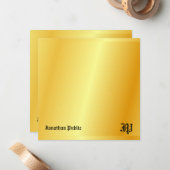 Gold look Handgeschreven Monogram op maat Notitiekaartje (Voorkant / Achterkant in situ)