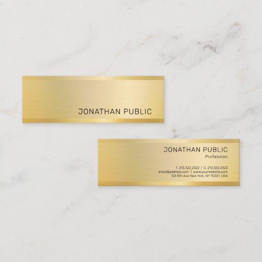 Gold look Modern Elegant Minimaliserende Sjabloon Mini Visitekaartje (Voorkant / Achterkant)