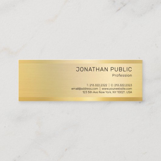 Gold look Modern Elegant Minimaliserende Sjabloon Mini Visitekaartje (Achterkant)
