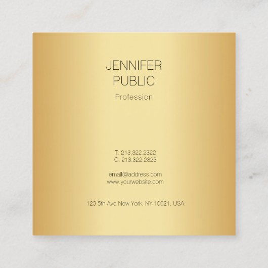 Gold look Modern Elegant Minimalist Sjabloon Vierkante Visitekaartje (Achterkant)