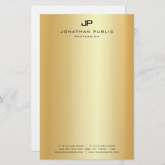 Gold look Modern Elegant Monogram Sjabloon Briefpapier (Voorkant / Achterkant)