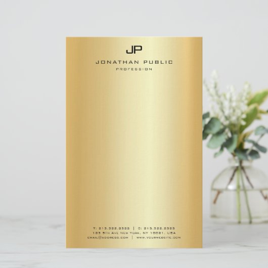 Gold look Modern Elegant Monogram Sjabloon Briefpapier (Staand voorkant)