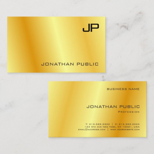 Gold look Modern Monogram Elegant Corporate Visitekaartje (Voorkant / Achterkant)