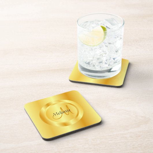 Gold look Modern Monogram Elegant Sjabloon Trendy Bier Onderzetter (Rechterzijde)