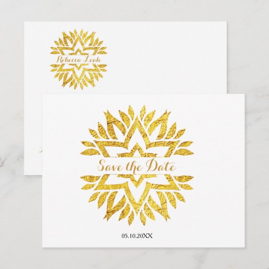 Gold Look Star Mandala Bat Mitzvah Save the Date Aankondigingskaart (Voorkant / Achterkant)