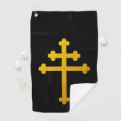 Gold Lorraine Cross op Black/Christelijk Golfhandd Golfhanddoek (Insitu)