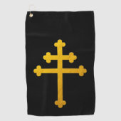 Gold Lorraine Cross op Black/Christelijk Golfhandd Golfhanddoek (Voorkant)