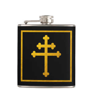 Gold Lorraine Cross op Black/Christelijke Kerk Heupfles