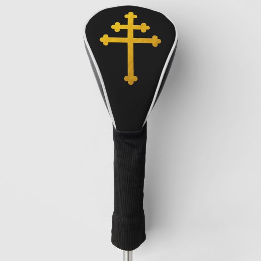 Gold Lorraine Cross op Black/Golf Head Hoesjes Golfheadcover (Voorkant)