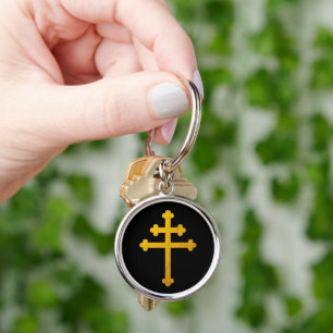 Gold Lorraine Cross op Black/mode Sleutelhanger