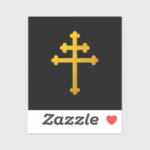 Gold Lorraine Cross op zwart/Christelijk groot Sticker