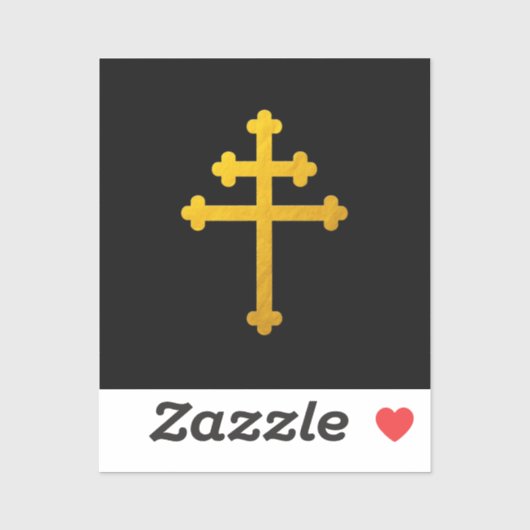 Gold Lorraine Cross op zwart/Christelijk groot Sticker (Vel)