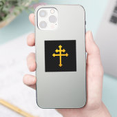 Gold Lorraine Cross op zwart/Christelijk groot Sticker (Telefoon)