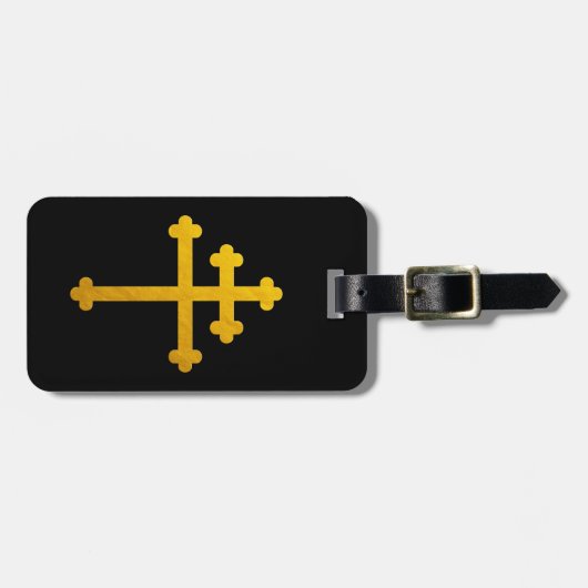 Gold Lorraine Cross op zwart/Christelijk reizen Bagagelabel (Voorkant horizontaal)