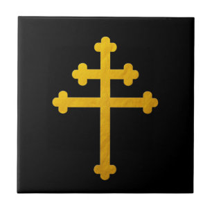 Gold Lorraine Cross op zwart/Christelijk Tegeltje
